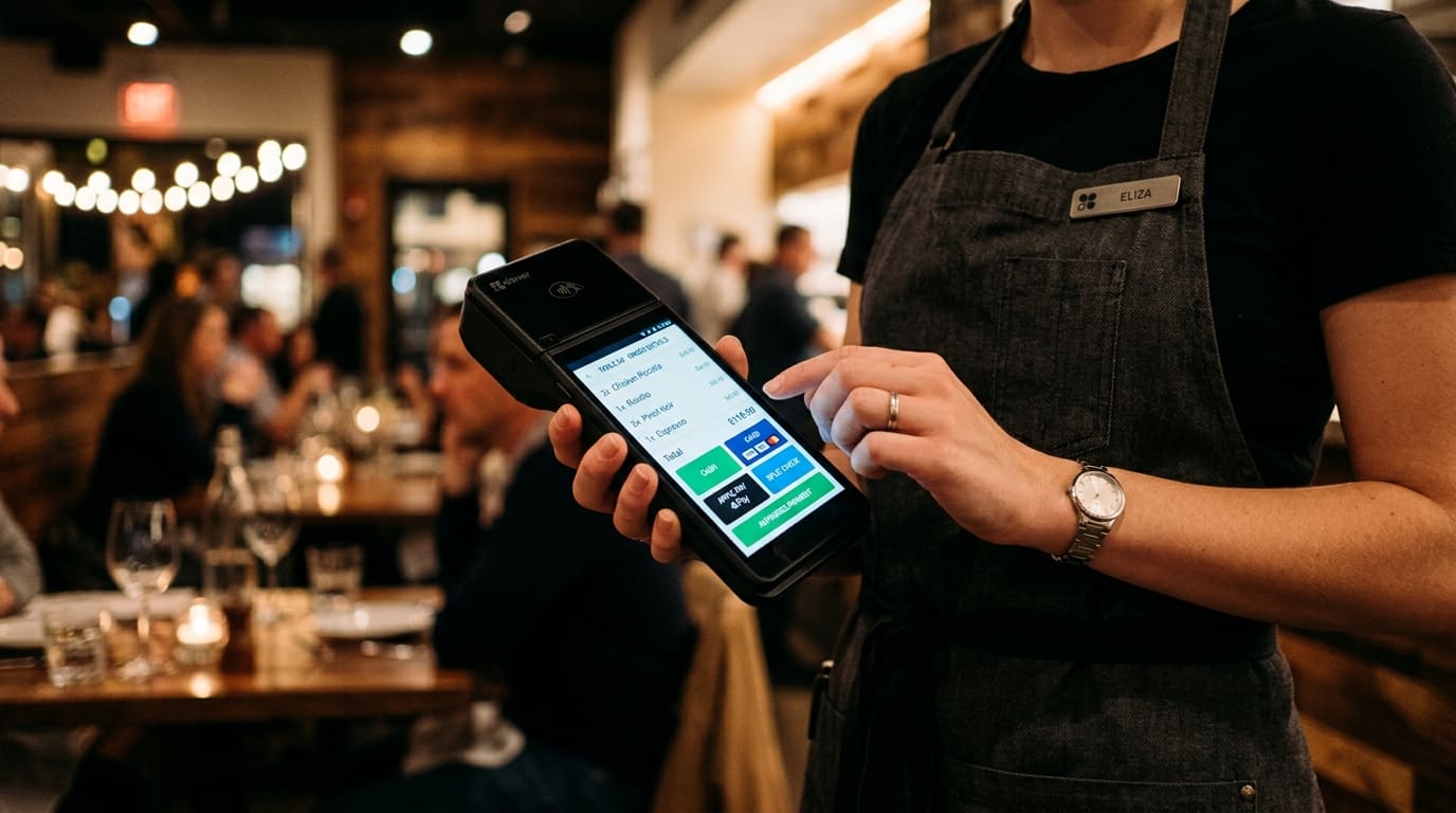 OrderTap tableside mobile POS handheld in action